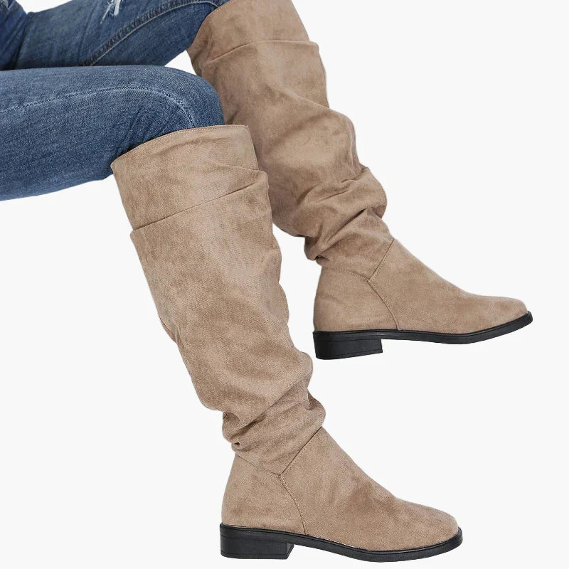 Heidi Khaki Slouchy Kniehohe Stiefel für Damen in Veloursleder-Optik | Casual Herbst Alltag - EU 35-43