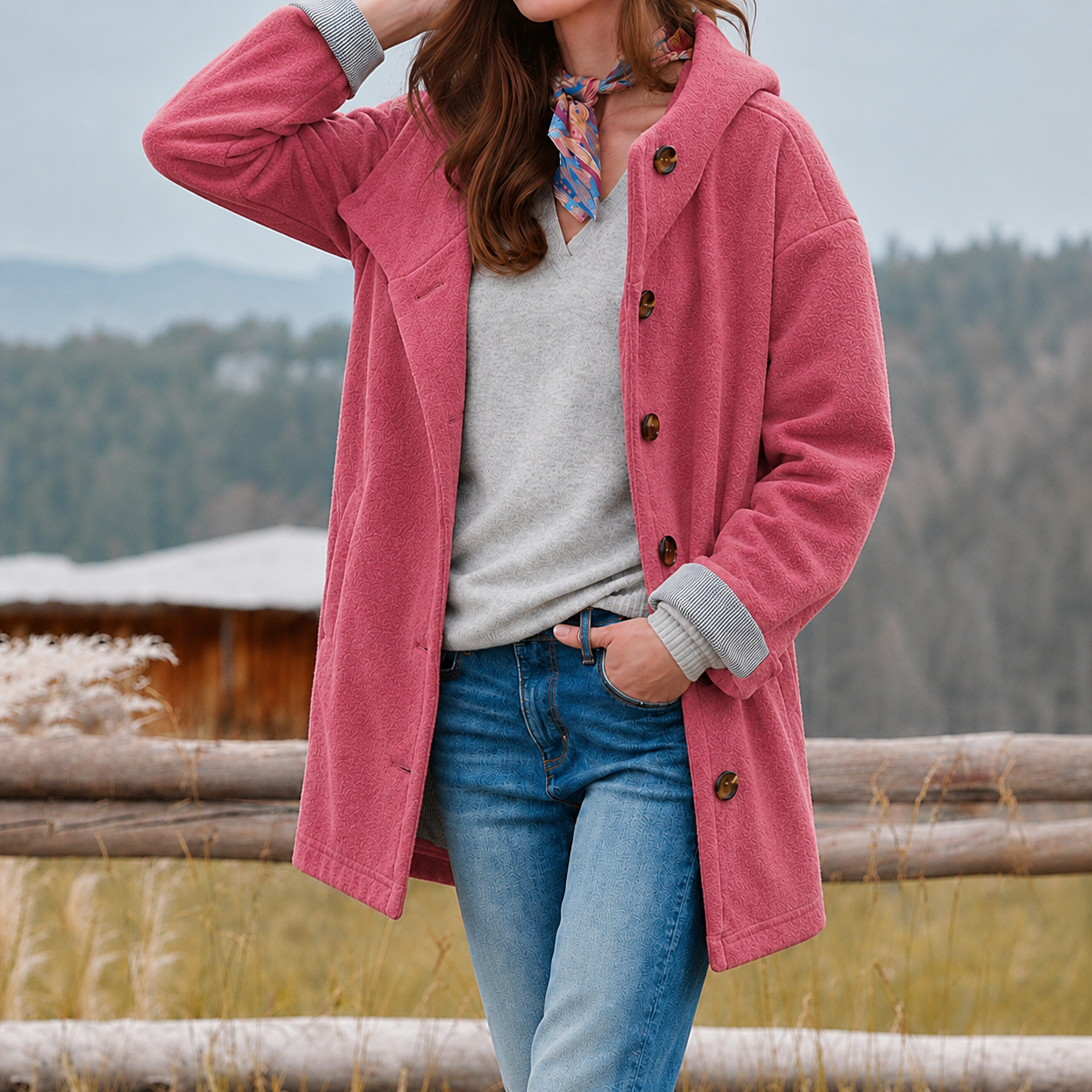 Silvia Grün Flauschiger Damenmantel mit Schalkragen und Knöpfen für Damen | Herbst Winter Casual - S/M/L/XL/2XL/3XL