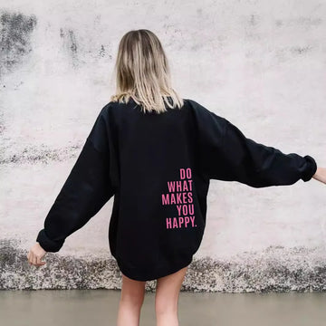 Yvonne Schwarz Oversized Bedruckter Kapuzenpullover für Damen | Casual Schriftprint Alltag - S/M/L/XL