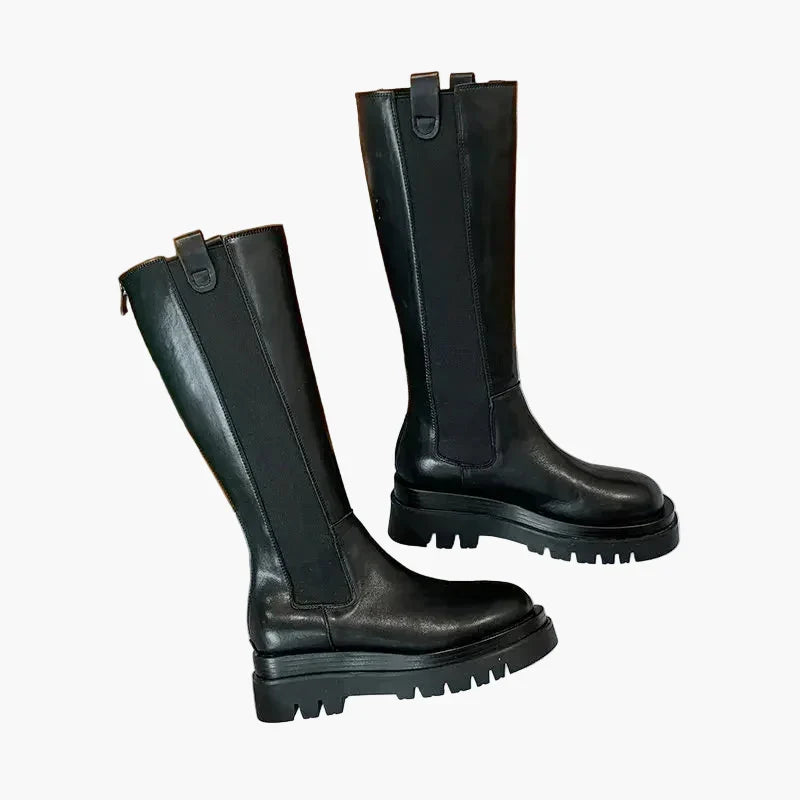Margrit Schwarz Kniehohe Stiefel in Leder-Optik für Damen | Profilsohle Herbst Winter - EU 35/36/37/38/39/40