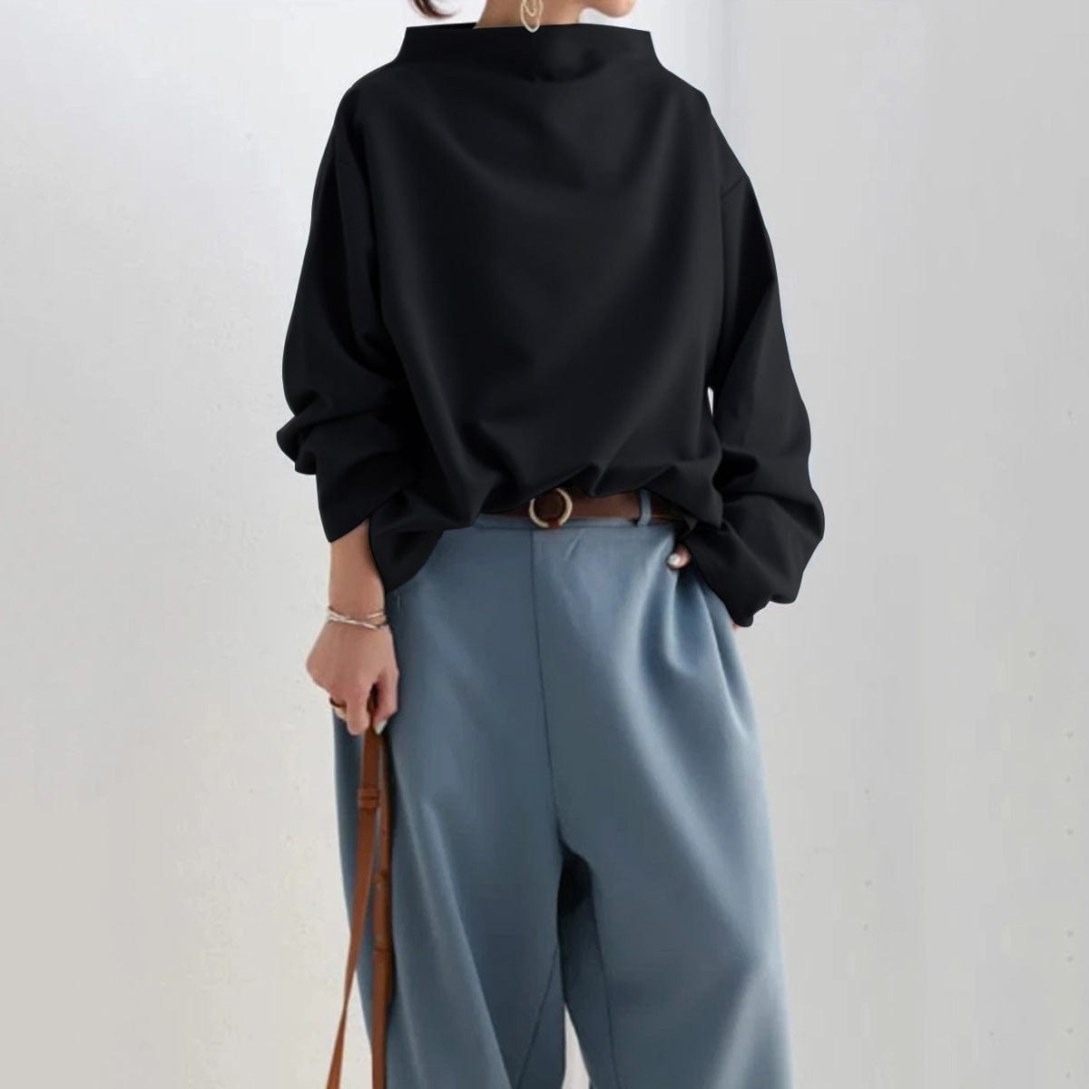 Marta Schwarz Oversized Stehkragen-Pullover für Damen | Casual Eleganter Stil - S/M/L/XL/2XL/3XL