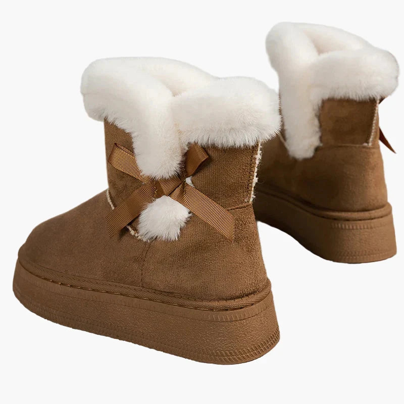 Annemarie Braun Veloursleder-Optik Kunstfell-Winterstiefel für Damen | Plateau Schleife Winter Casual - EU 36-44