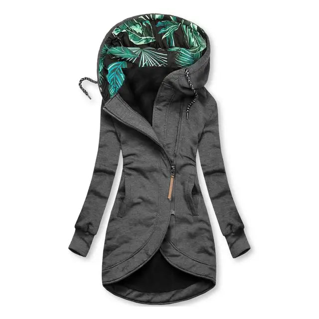 Annemarie Marineblau Longline Kapuzenjacke mit Reissverschluss für Damen | Slim Fit Asymmetrisch Casual - S/M/L/XL/2XL/3XL
