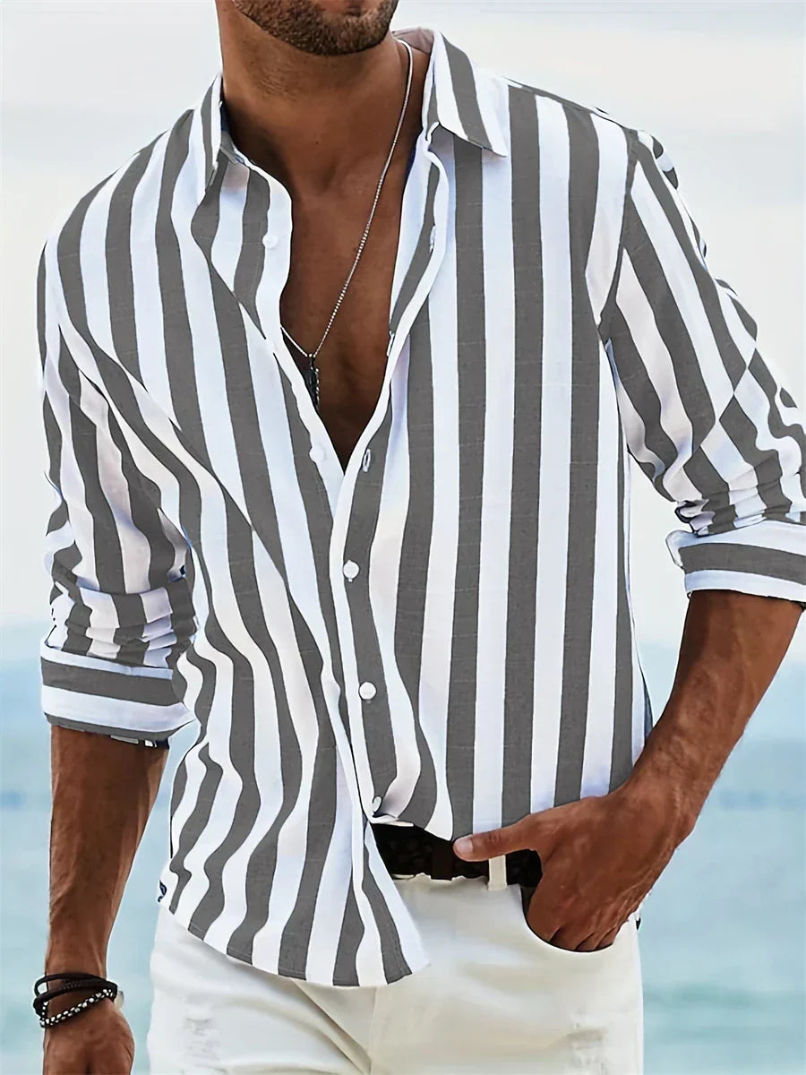 Peter Rosa Gestreiftes Langarm-Hemd für Herren | Lockerer Casual-Fit | Sommer und Strand - S/M/L/XL/2XL