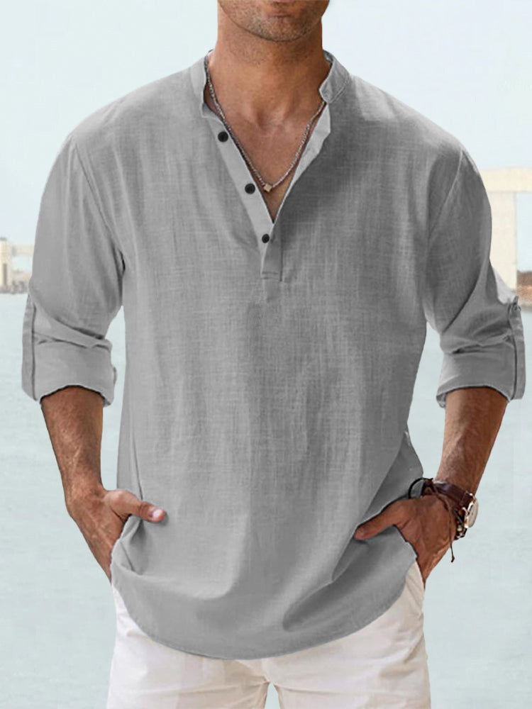 Josef Helles Blau Leinen Henley Hemd für Herren | Atmungsaktiv Entspannte Passform - XS-4XL