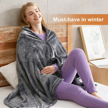 Dorothea Grau Beheizte Fleece-Umhangdecke mit USB-Heizung und 3 Heizstufen | Winter Zuhause Reisen - Einheitsgrösse