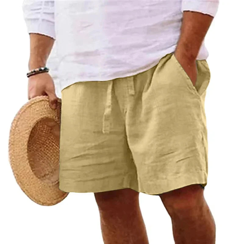 Werner Schwarz Leinen Casual Shorts für Herren | Elastischer Kordelzug | Sommer Freizeit - S/M/L/XL/2XL/3XL/4XL/5XL