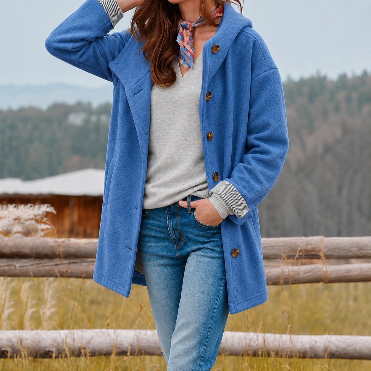 Silvia Grün Flauschiger Damenmantel mit Schalkragen und Knöpfen für Damen | Herbst Winter Casual - S/M/L/XL/2XL/3XL