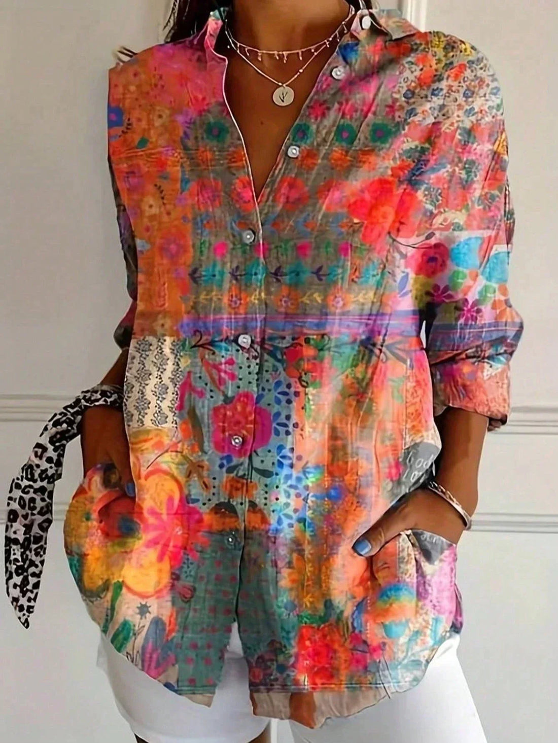 Monika Rosa Bedruckte Langarm-Bluse für Damen | Lockere Passform Floraler Stil | Alltag & Urlaub - S-4XL