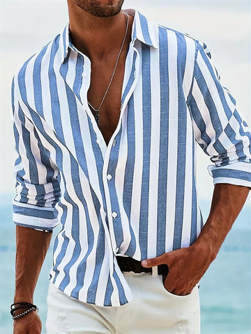 Peter Rosa Gestreiftes Langarm-Hemd für Herren | Lockerer Casual-Fit | Sommer und Strand - S/M/L/XL/2XL