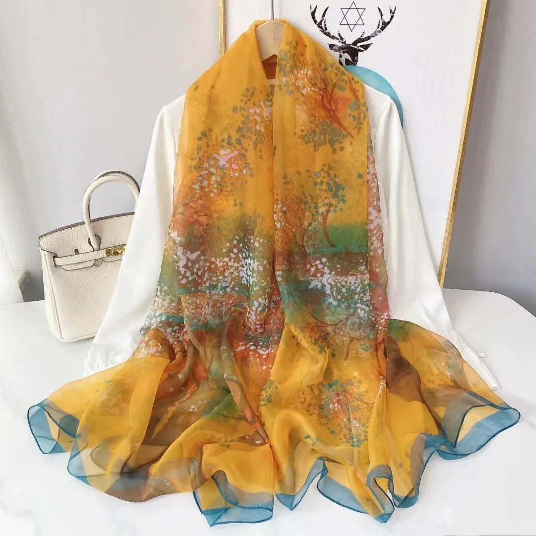Ursula Mehrfarbig Bedruckter Chiffon-Schal für Damen | Leichter Halstuch mit Kunstdruck-Muster - Einheitsgrösse