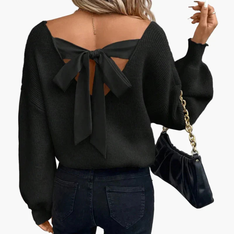 Katharina Khaki Strickpullover mit Rückenausschnitt und Schleife für Damen | Casual Eleganz - S/M/L/XL
