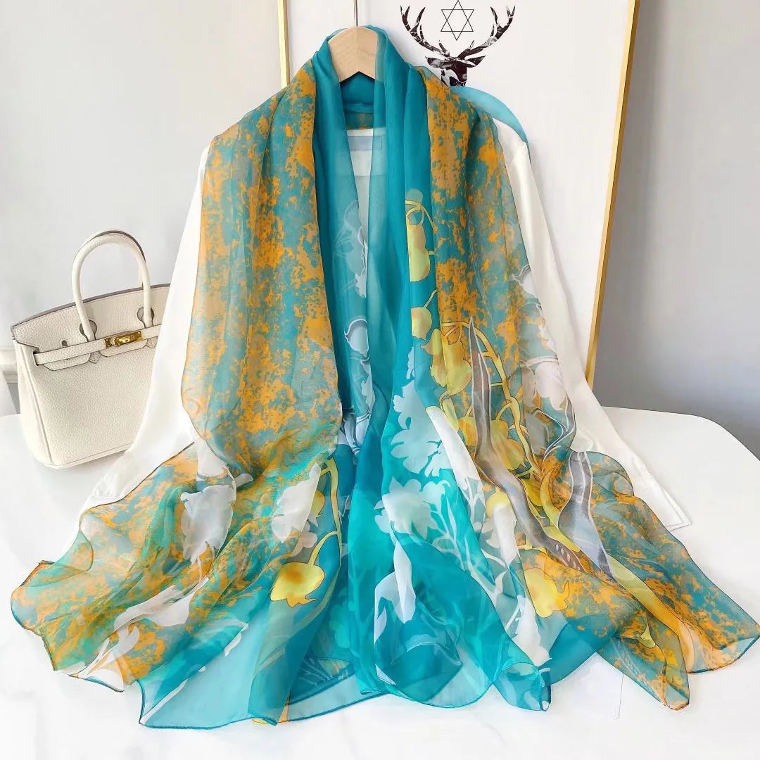 Ursula Mehrfarbig Bedruckter Chiffon-Schal für Damen | Leichter Halstuch mit Kunstdruck-Muster - Einheitsgrösse