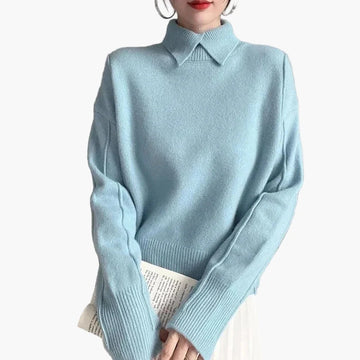 Annemarie Blau Oversized Pullover mit Umlegekragen für Damen | Elegant Casual Büro - Einheitsgrösse
