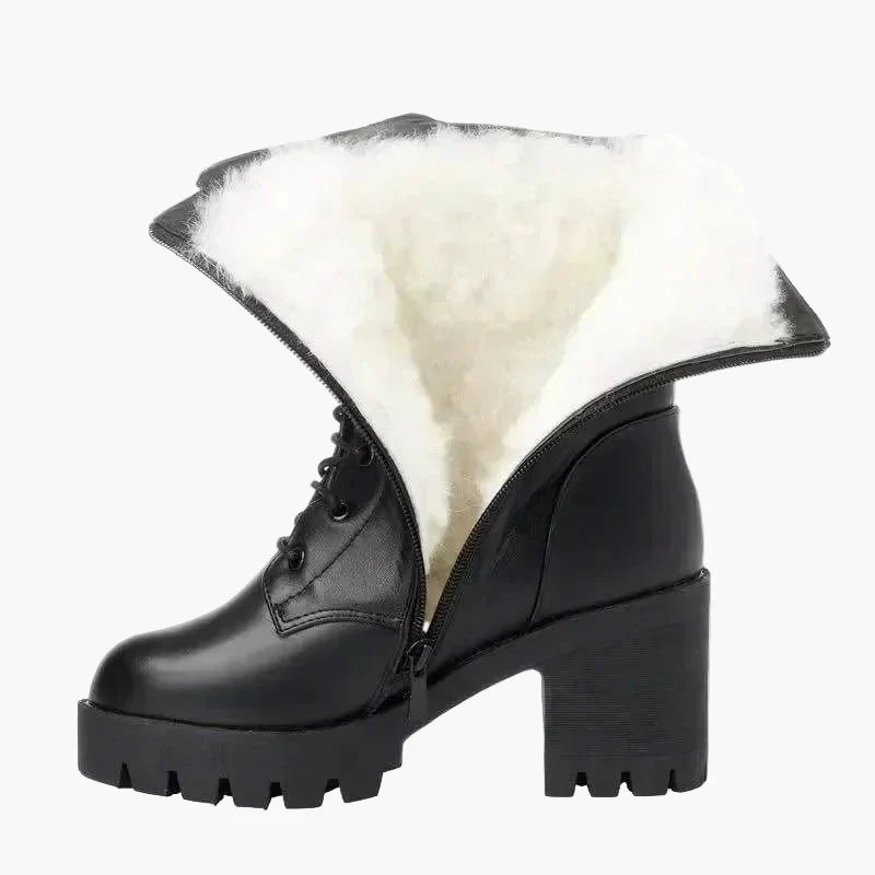 Inge Schwarz Gefütterte Schnürstiefel mit Blockabsatz für Damen | Leder-Optik Plateausohle Winter - EU 35-42