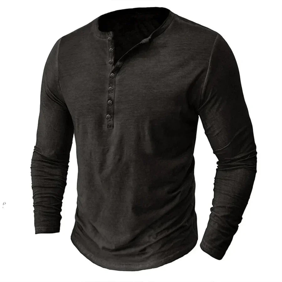 Werner Taupe Henley Langarmshirt für Herren | Klassischer Slim-Fit | Alltag und Freizeit - S/M/L/XL/2XL/3XL