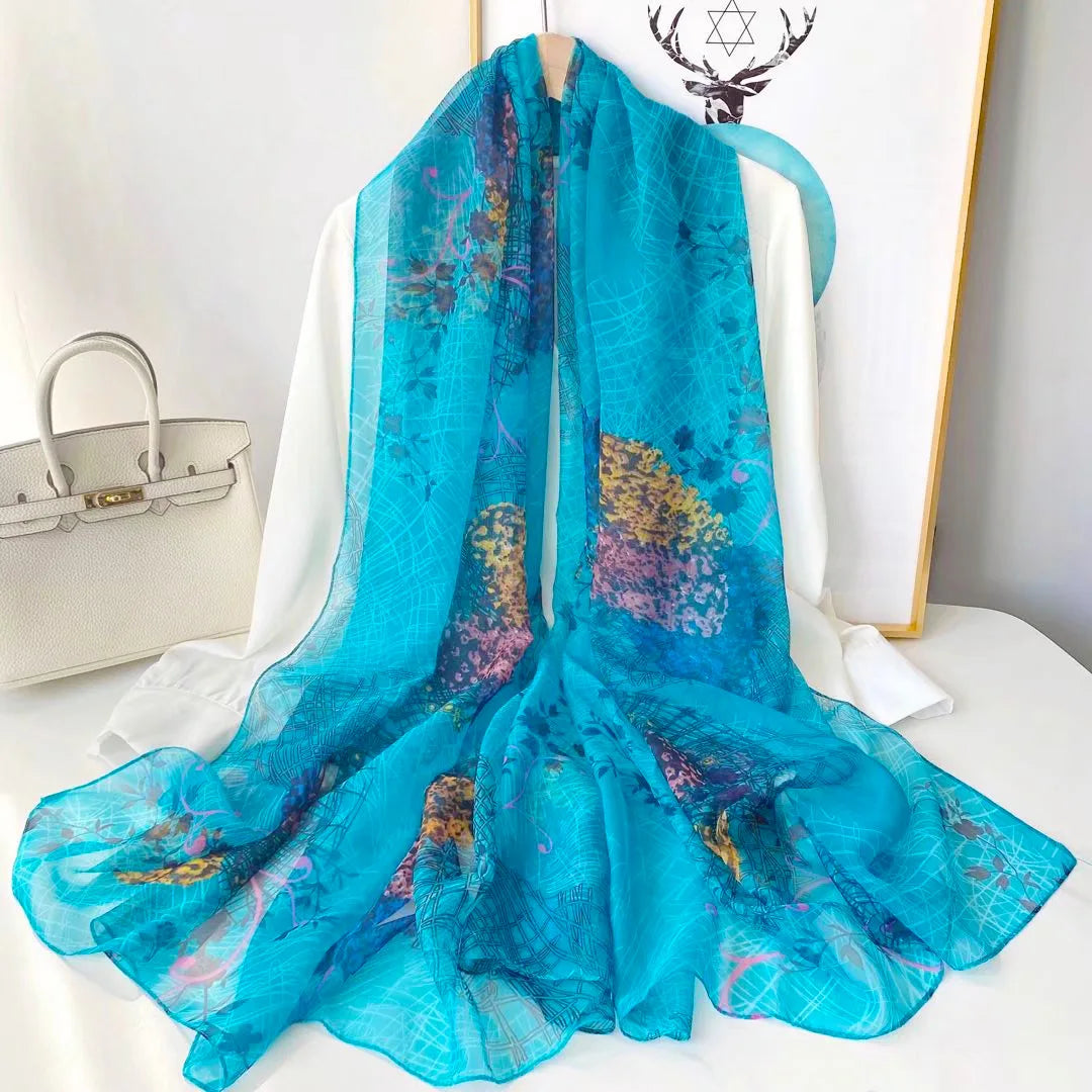 Ursula Mehrfarbig Bedruckter Chiffon-Schal für Damen | Leichter Halstuch mit Kunstdruck-Muster - Einheitsgrösse