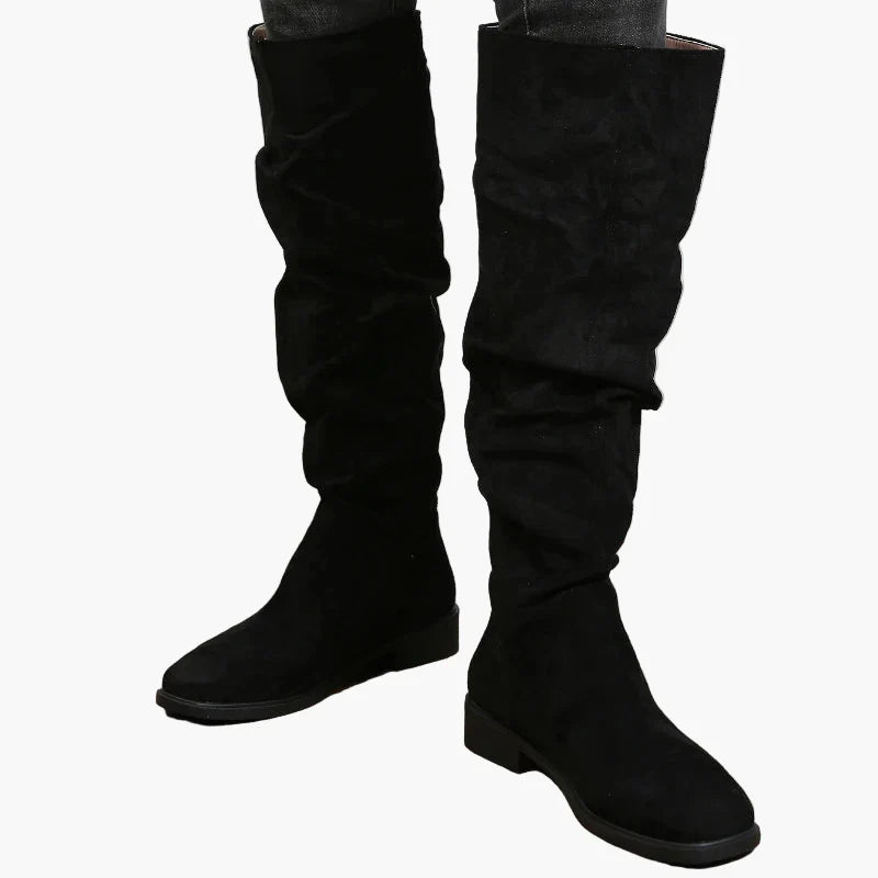 Heidi Khaki Slouchy Kniehohe Stiefel für Damen in Veloursleder-Optik | Casual Herbst Alltag - EU 35-43