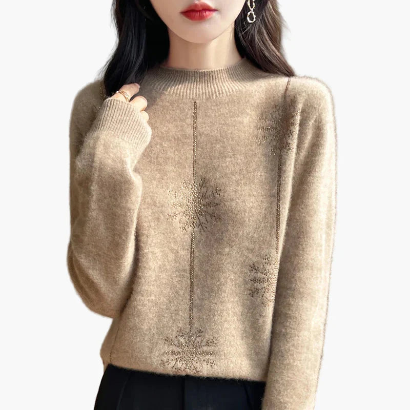 Annemarie Weiss Strass-Schneeflocken Strickpullover für Damen | Rundhalsausschnitt Winter Festlich - S/M/L/XL/2XL