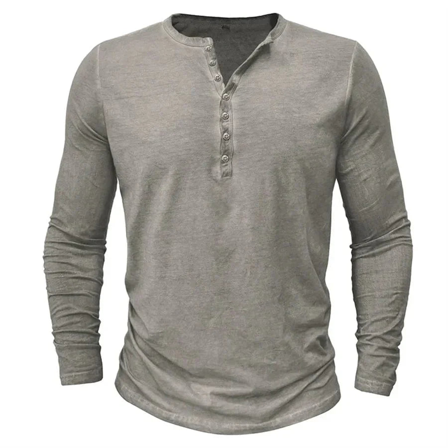 Werner Taupe Henley Langarmshirt für Herren | Klassischer Slim-Fit | Alltag und Freizeit - S/M/L/XL/2XL/3XL