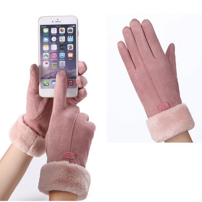 Vreni Blau Wasserdichte Touchscreen-Handschuhe mit Kunstfell-Besatz für Damen | Winter Casual Stil