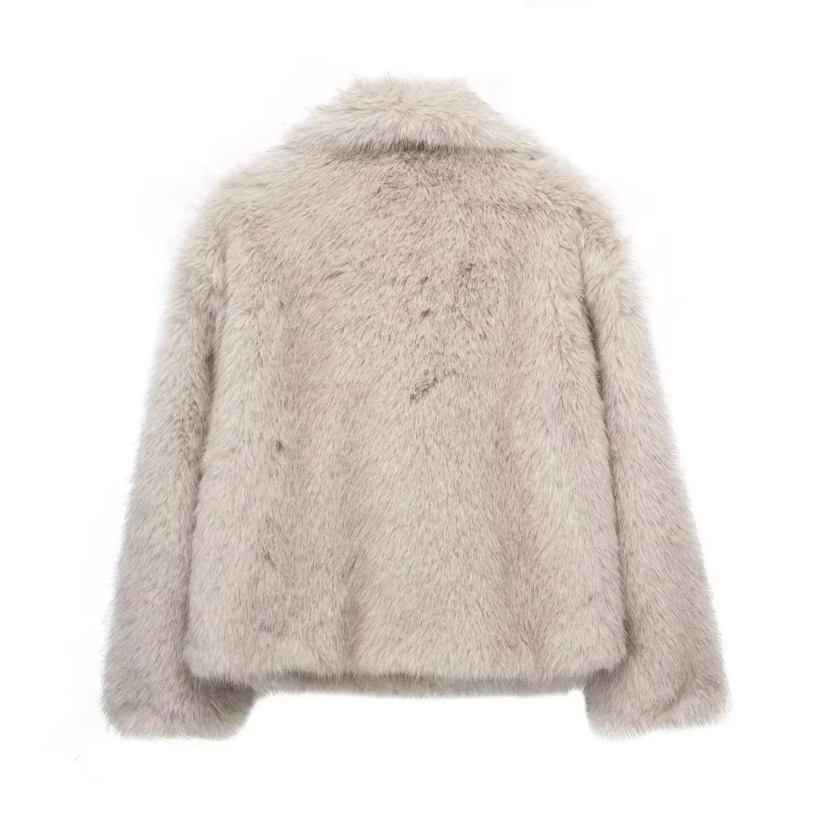 Klara Beige Kurze Kunstfell-Jacke für Damen | Plüschjacke Winter mit grossem Kragen - XS/S/M/L