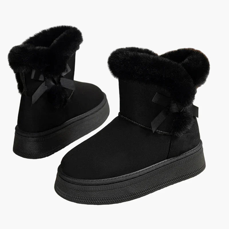 Annemarie Braun Veloursleder-Optik Kunstfell-Winterstiefel für Damen | Plateau Schleife Winter Casual - EU 36-44