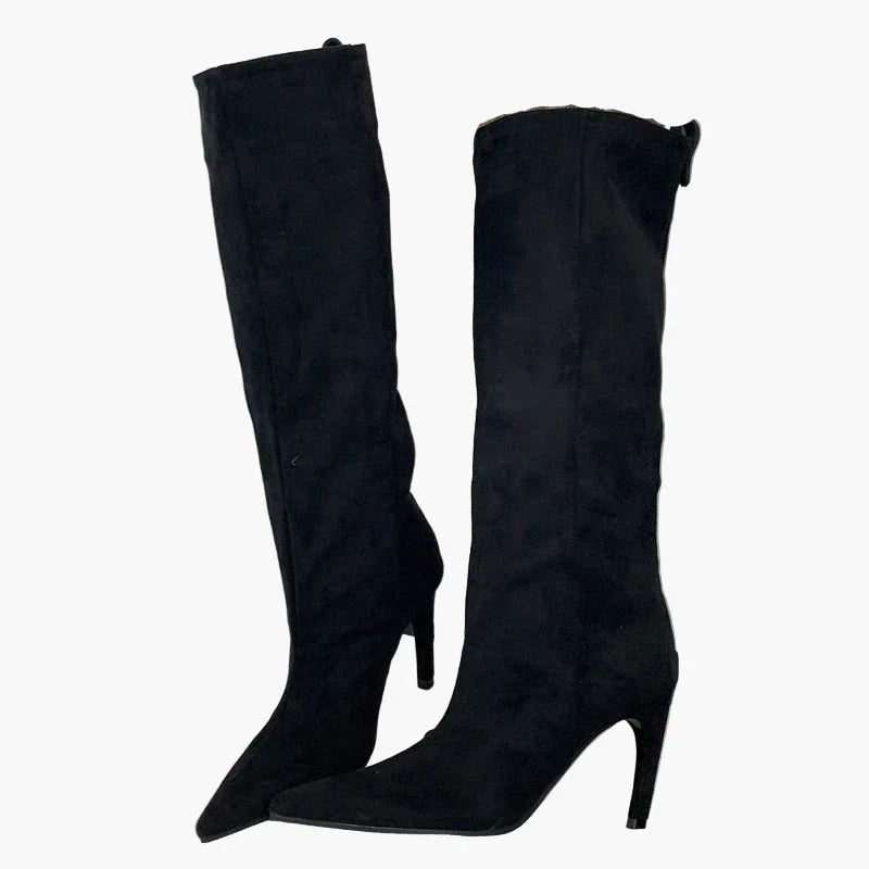 Rosemarie Aprikose Kniehohe Slouchy Stiefel in Veloursleder-Optik für Damen | Stilettoabsatz Spitzer Zehenpart Herbst Winter - 35/36/37/38/39/40/41/42