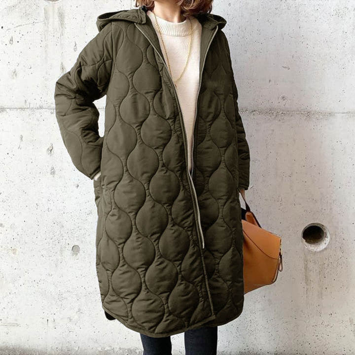 Vreni Blau Gesteppter Wintermantel mit Kapuze für Damen | Midi Casual Stil - Einheitsgrösse