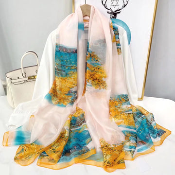 Ursula Mehrfarbig Bedruckter Chiffon-Schal für Damen | Leichter Halstuch mit Kunstdruck-Muster - Einheitsgrösse