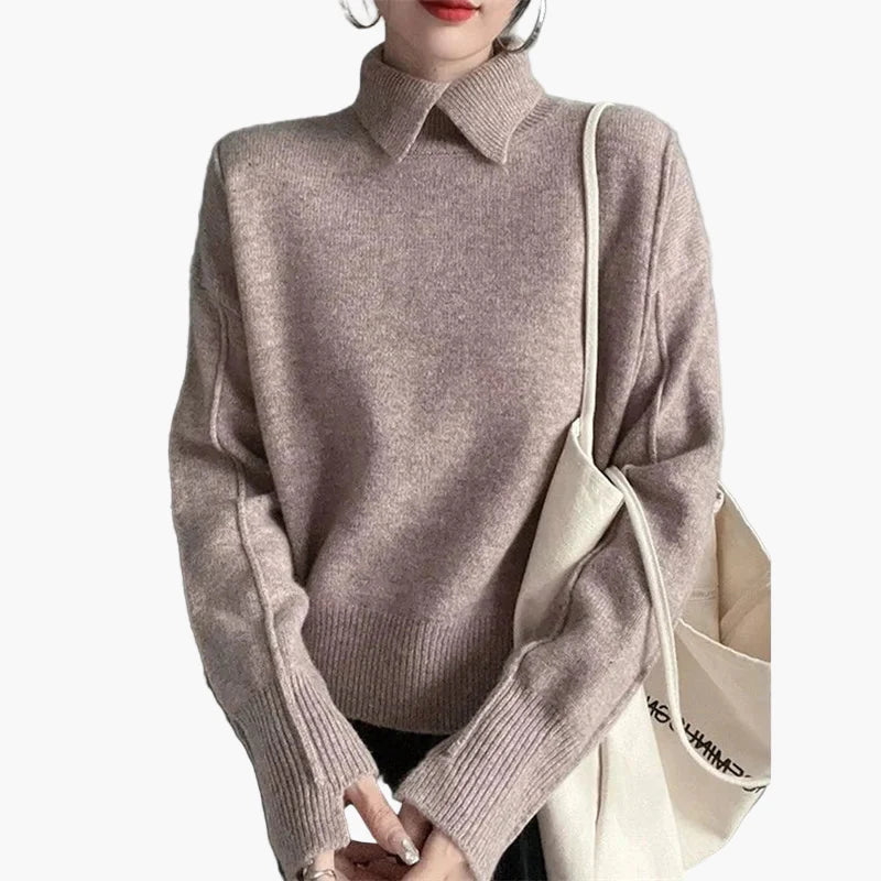 Annemarie Blau Oversized Pullover mit Umlegekragen für Damen | Elegant Casual Büro - Einheitsgrösse