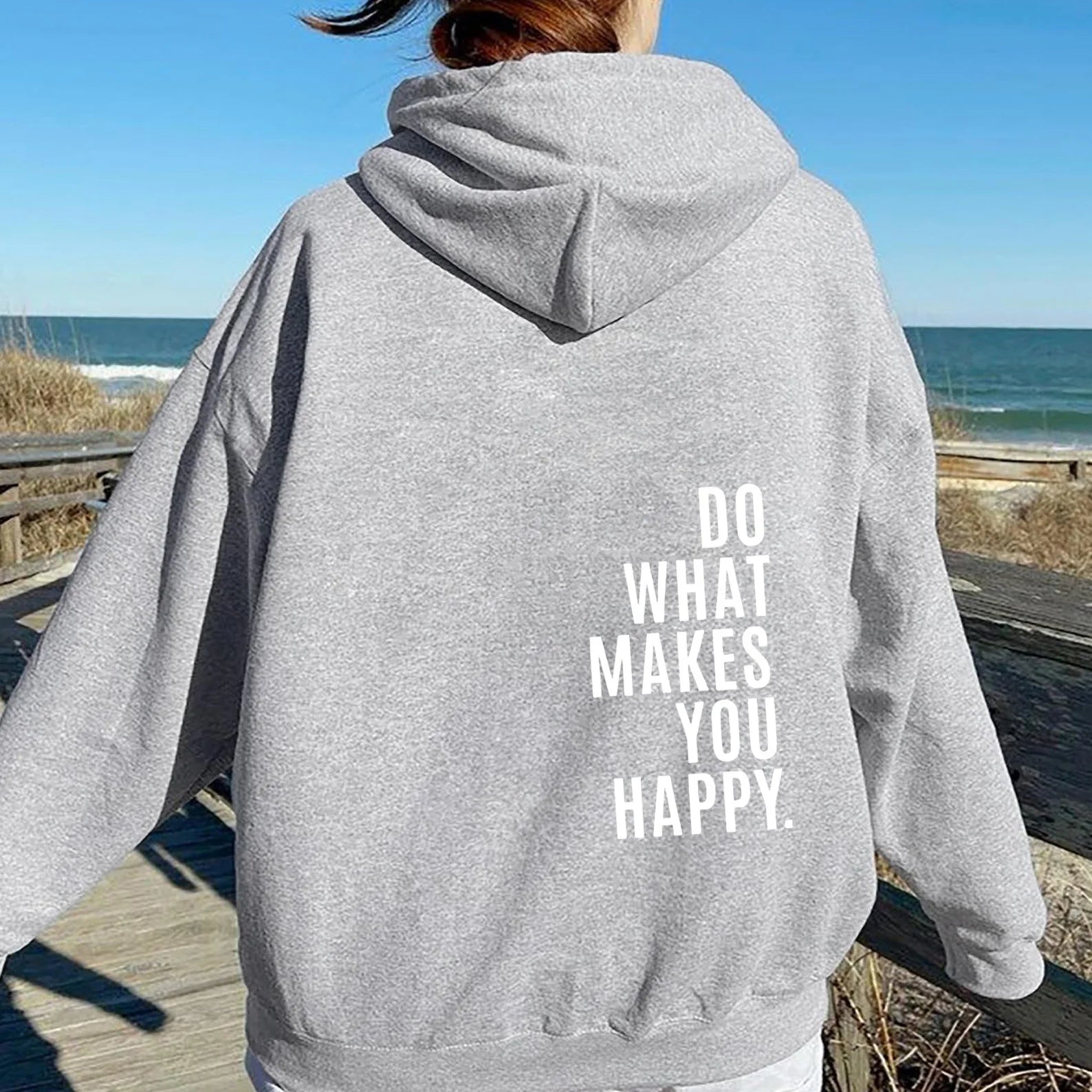 Yvonne Schwarz Oversized Bedruckter Kapuzenpullover für Damen | Casual Schriftprint Alltag - S/M/L/XL
