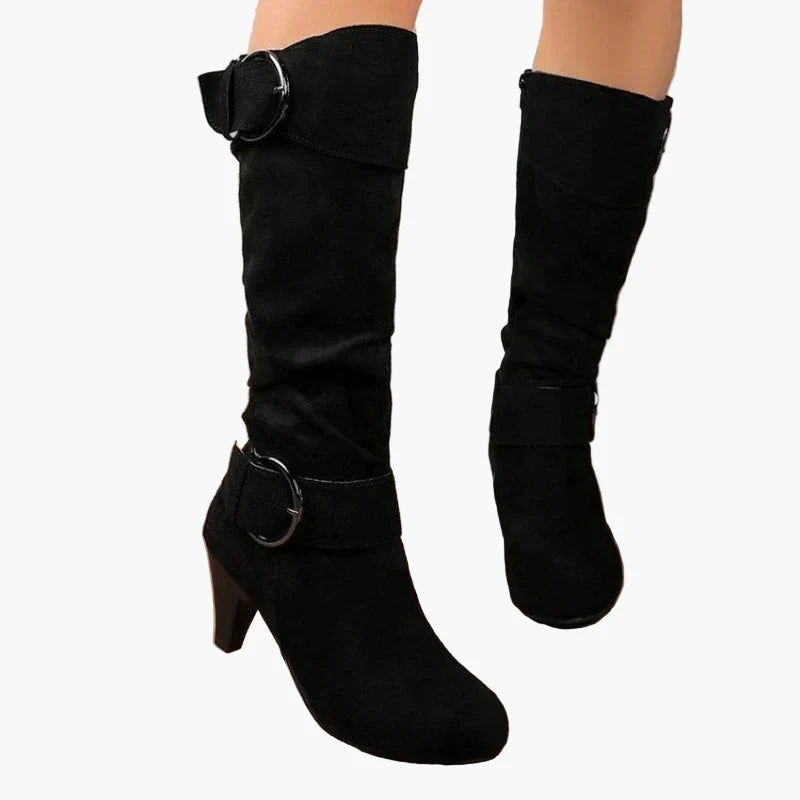 Monika Grau Kniehohe Stiefel für Damen in Veloursleder-Optik mit Schnalle | Herbst Casual - EU 36-43