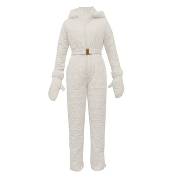Käthe Gelb Gesteppter Winter-Jumpsuit mit Kapuze und Kunstfell für Damen | Einteilig mit Fäustlingen - S-5XL