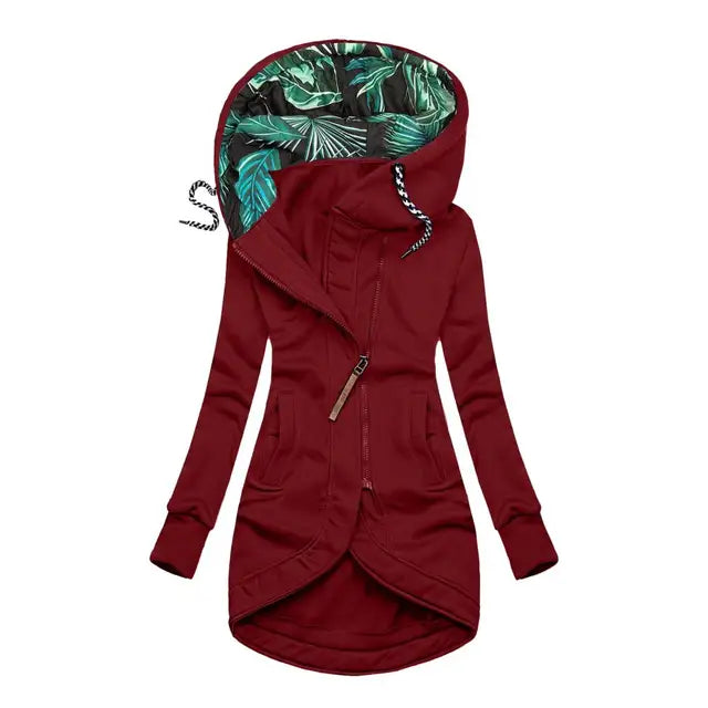 Annemarie Marineblau Longline Kapuzenjacke mit Reissverschluss für Damen | Slim Fit Asymmetrisch Casual - S/M/L/XL/2XL/3XL