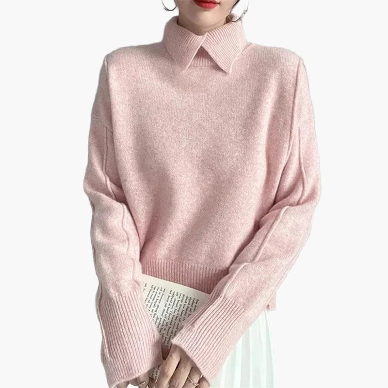 Annemarie Blau Oversized Pullover mit Umlegekragen für Damen | Elegant Casual Büro - Einheitsgrösse