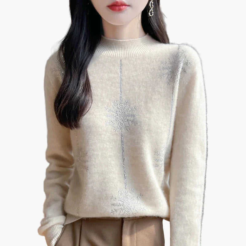 Annemarie Weiss Strass-Schneeflocken Strickpullover für Damen | Rundhalsausschnitt Winter Festlich - S/M/L/XL/2XL