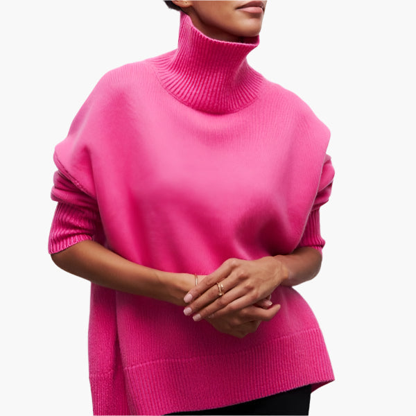 Petra Blau Oversized Rollkragenpullover für Damen | Gerippter Kragen und Saum Casual Stil - S/M/L