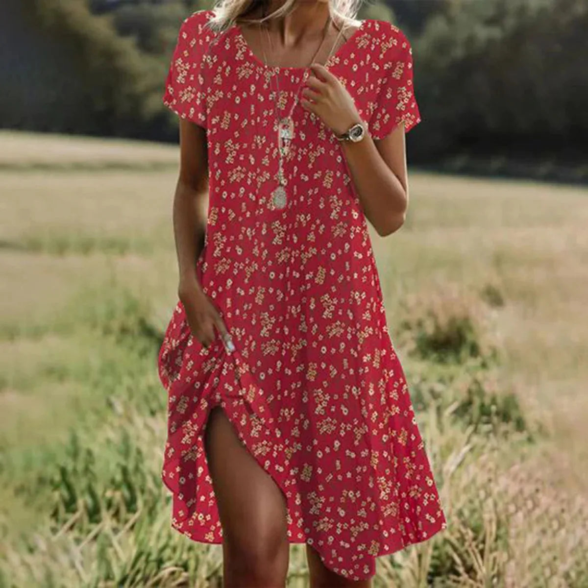 Monika Grün Boho-Sommerkleid für Damen | Leicht Fliessend Asymmetrisch | Strand Urlaub - S/M/L/XL/2XL/3XL
