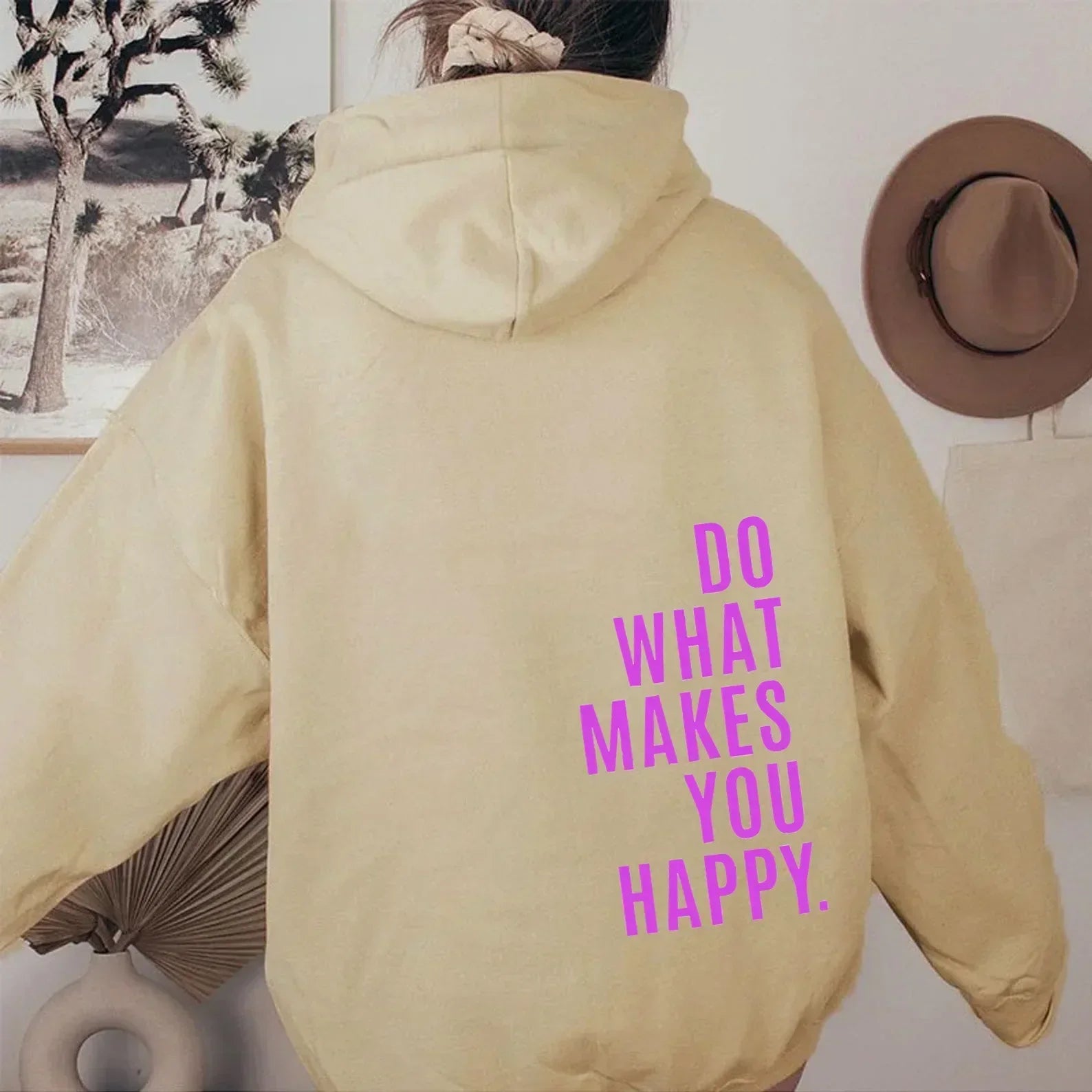 Yvonne Schwarz Oversized Bedruckter Kapuzenpullover für Damen | Casual Schriftprint Alltag - S/M/L/XL