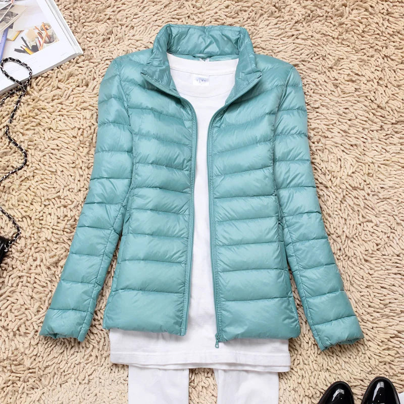 Seline Khaki Ultraleichte Faltbare Daunenjacke mit Kapuze für Damen | Steppjacke Winter Reise Casual - S/M/L/XL/2XL/XXXL