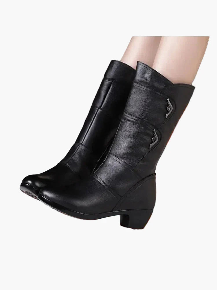 Inge Schwarz Gefütterte Schnürstiefel mit Blockabsatz für Damen | Leder-Optik Plateausohle Winter - EU 35-42