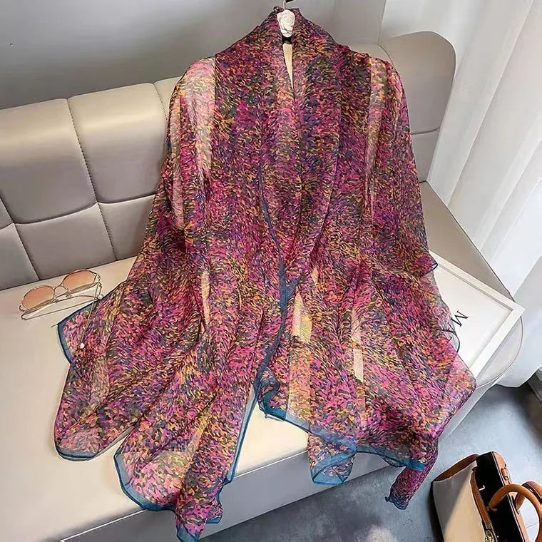 Ursula Mehrfarbig Bedruckter Chiffon-Schal für Damen | Leichter Halstuch mit Kunstdruck-Muster - Einheitsgrösse