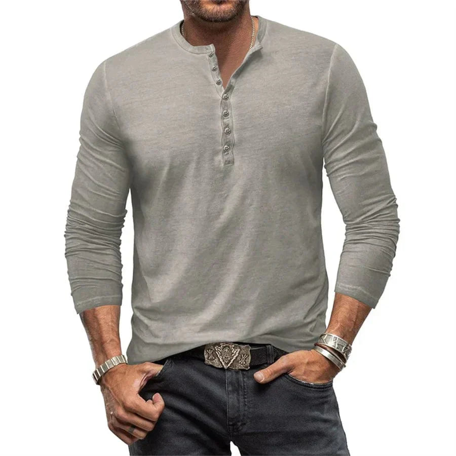 Werner Taupe Henley Langarmshirt für Herren | Klassischer Slim-Fit | Alltag und Freizeit - S/M/L/XL/2XL/3XL