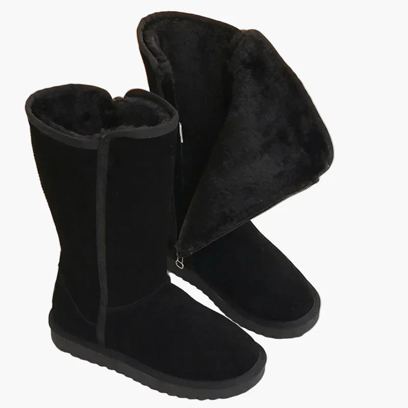 Dorothea Schwarz Gefütterte Winterstiefel in Veloursleder-Optik für Damen | Warm Reissverschluss Flache Sohle - EU 35-42