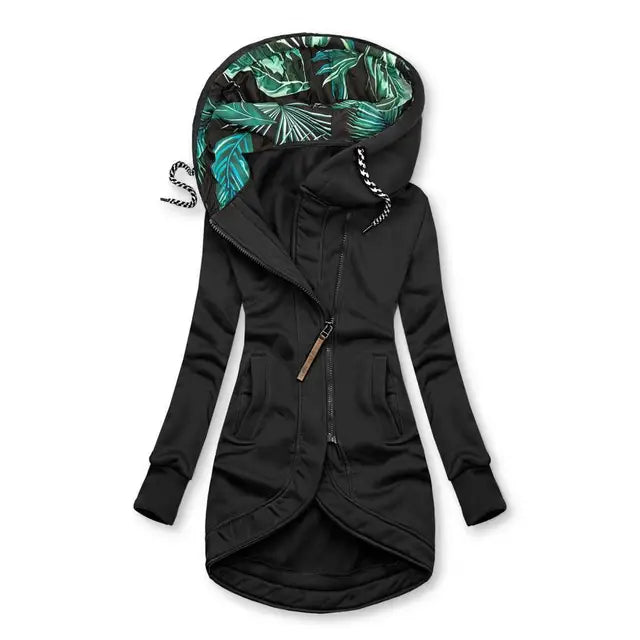 Annemarie Marineblau Longline Kapuzenjacke mit Reissverschluss für Damen | Slim Fit Asymmetrisch Casual - S/M/L/XL/2XL/3XL