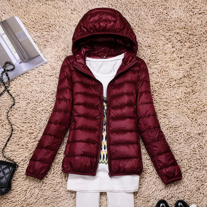 Seline Khaki Ultraleichte Faltbare Daunenjacke mit Kapuze für Damen | Steppjacke Winter Reise Casual - S/M/L/XL/2XL/XXXL