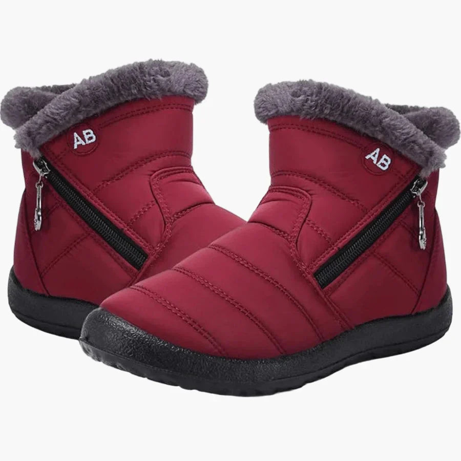 Ursula Schwarz Wasserdichte Gefütterte Winterstiefel für Damen | Steppoptik Kunstfell-Kragen Flache Sohle - EU 35-44