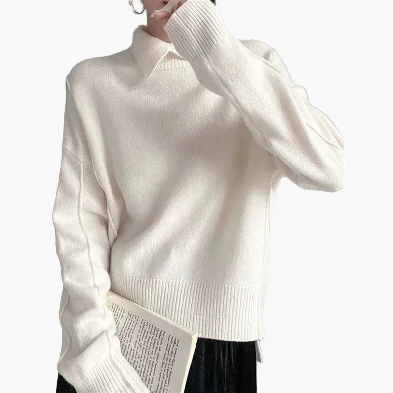 Annemarie Blau Oversized Pullover mit Umlegekragen für Damen | Elegant Casual Büro - Einheitsgrösse