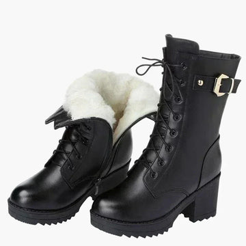 Inge Schwarz Gefütterte Schnürstiefel mit Blockabsatz für Damen | Leder-Optik Plateausohle Winter - EU 35-42